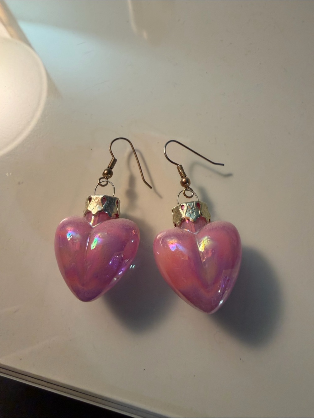 Pink Iridescent Heart Drop Earrings - Women Jewelry